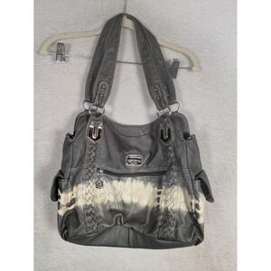 Angel Barcelo Shoulder Bag Women's Large Gray Tie Dye Braided Faux Leather Hobo